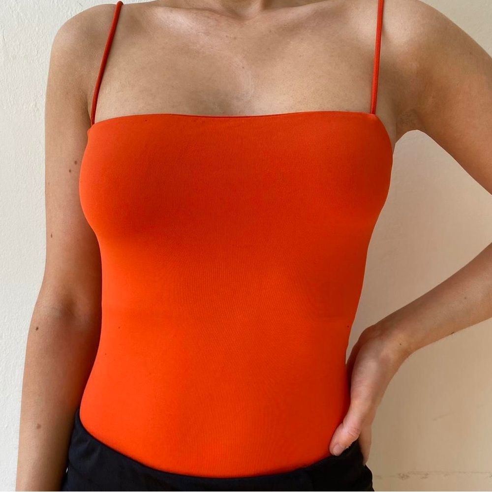 Zara Orange Spaghetti Strap Bodysuit
